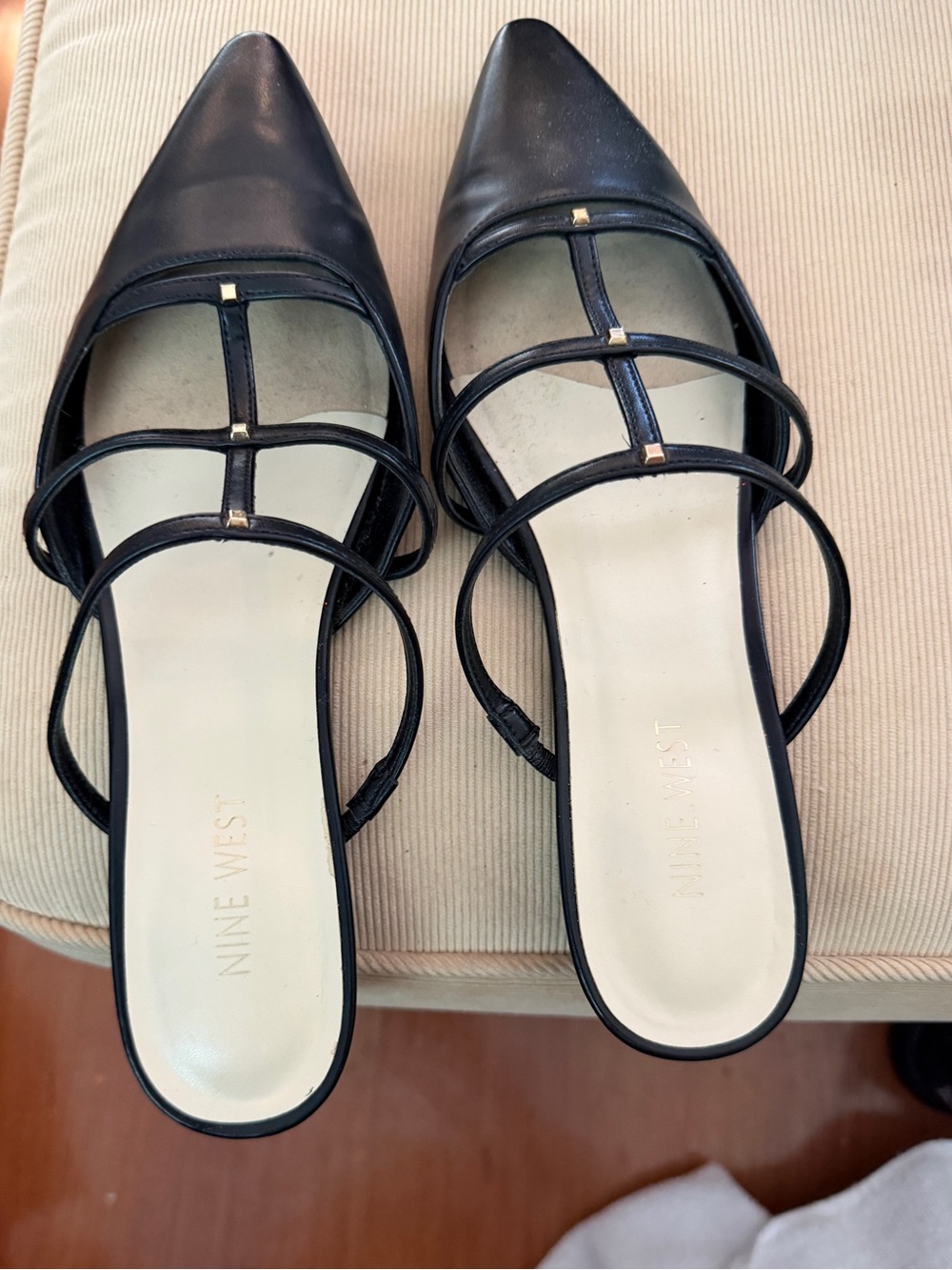 Nine West Black Strappy Pointed-Toe Mules